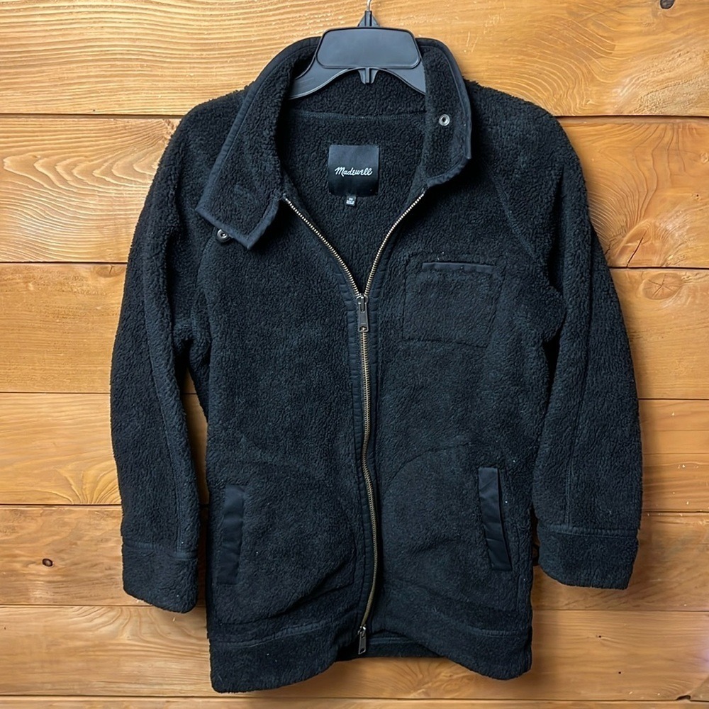 Madewell Women's XS Black Faux Sherpa Fleece Zip Up Jacket Cozy Casual Comfy